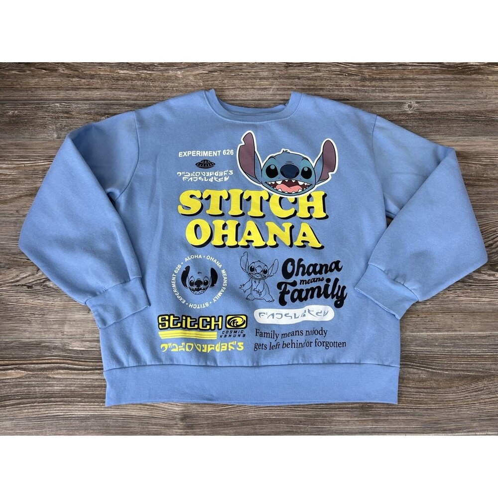Disney Lilo‎ & Stitch Ohana Blue Graphic Crewneck Sweatshirt, Women's/Juniors XL